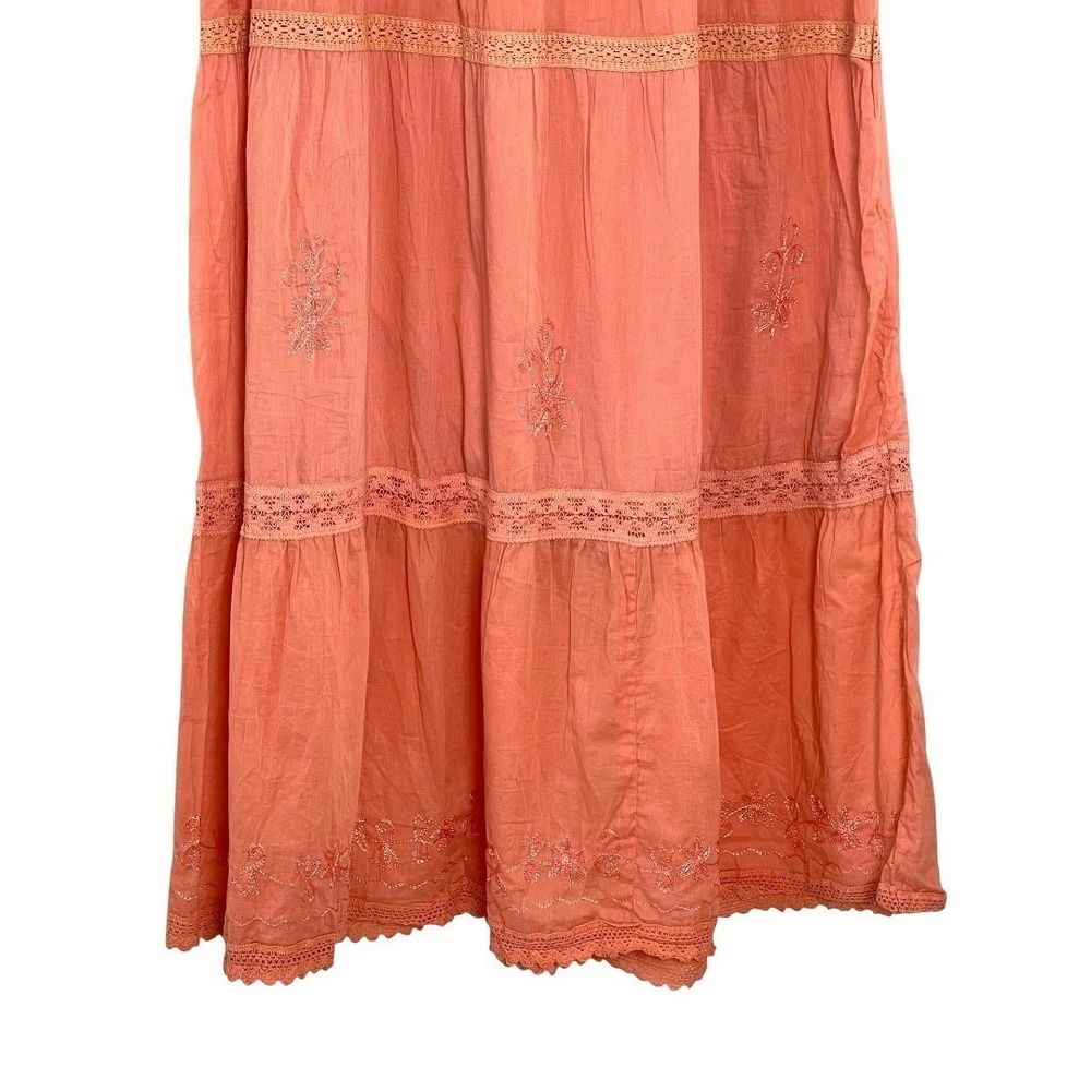Jane Ashley Maxi Dress Womens M Orange Excellent Tiered Embroidered Boho Cotton - Picture 6 of 15